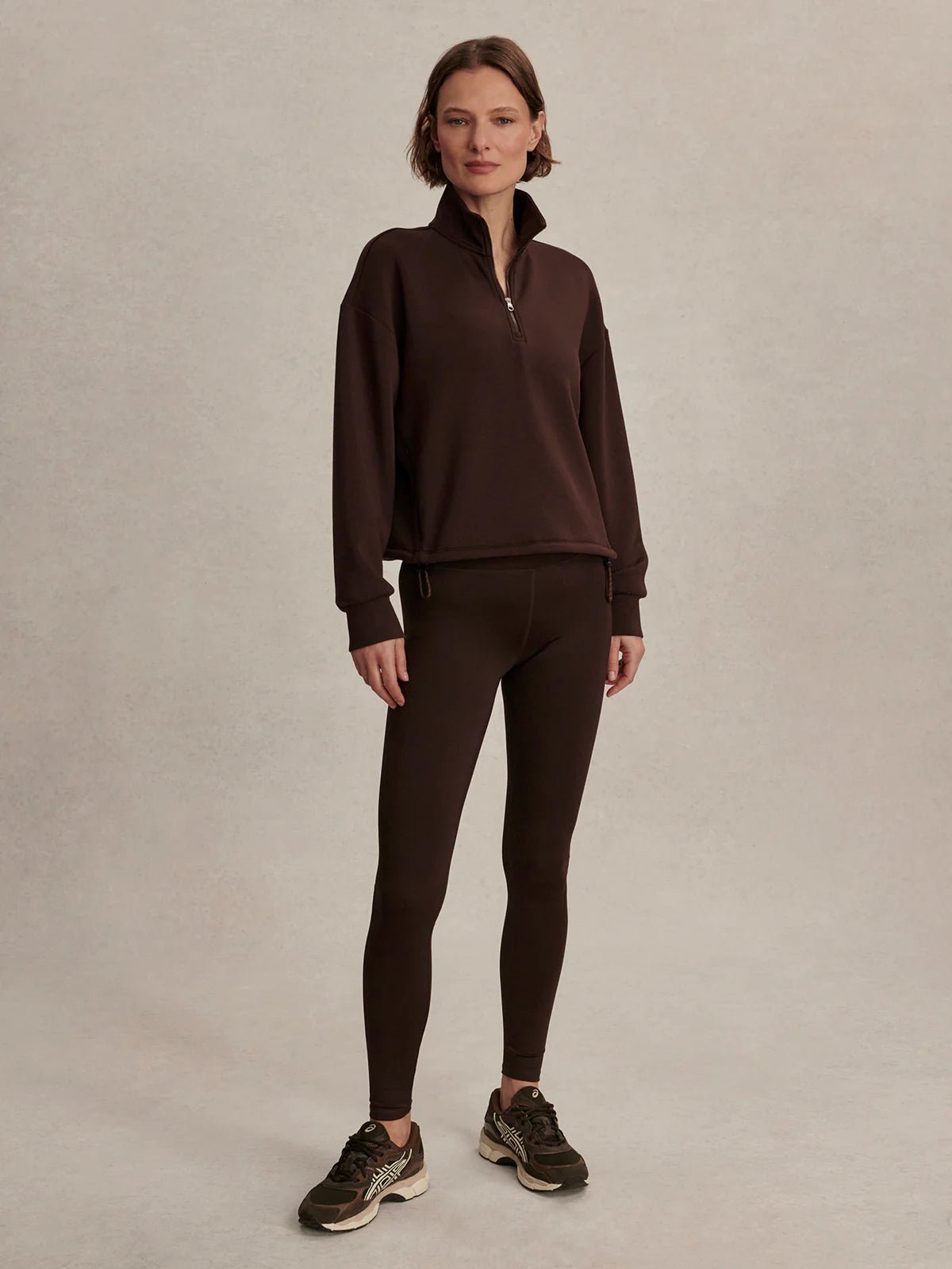 Sian Cropped Half Zip Pullover Sweatshirt - Coffee Bean | Varley | Evolve Fit Wear