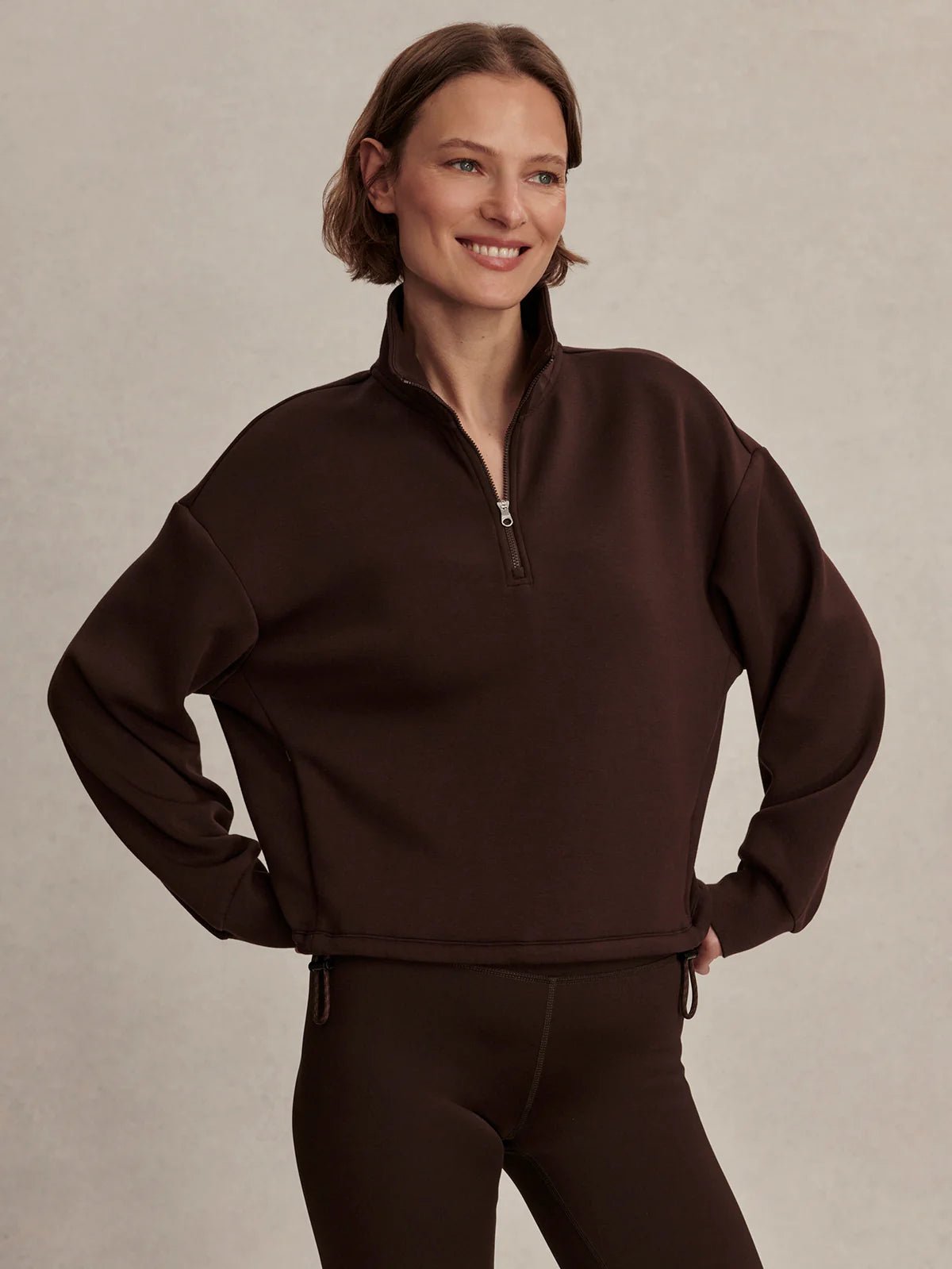 Sian Cropped Half Zip Pullover Sweatshirt - Coffee Bean | Varley | Evolve Fit Wear