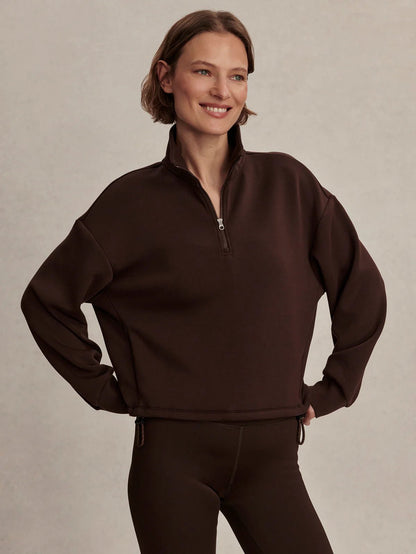 Sian Cropped Half Zip Pullover Sweatshirt - Coffee Bean | Varley | Evolve Fit Wear