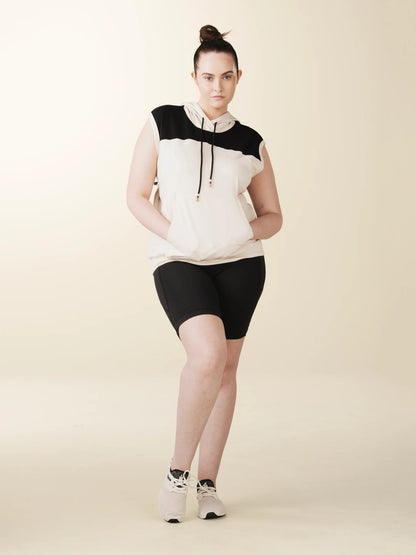 Sleeveless Warm Up Hoodie - Dune/Black | Losano | Evolve Fit Wear