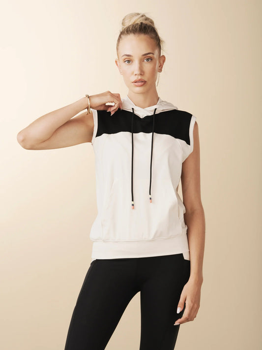 Sleeveless Warm Up Hoodie - Dune/Black | Losano | Evolve Fit Wear
