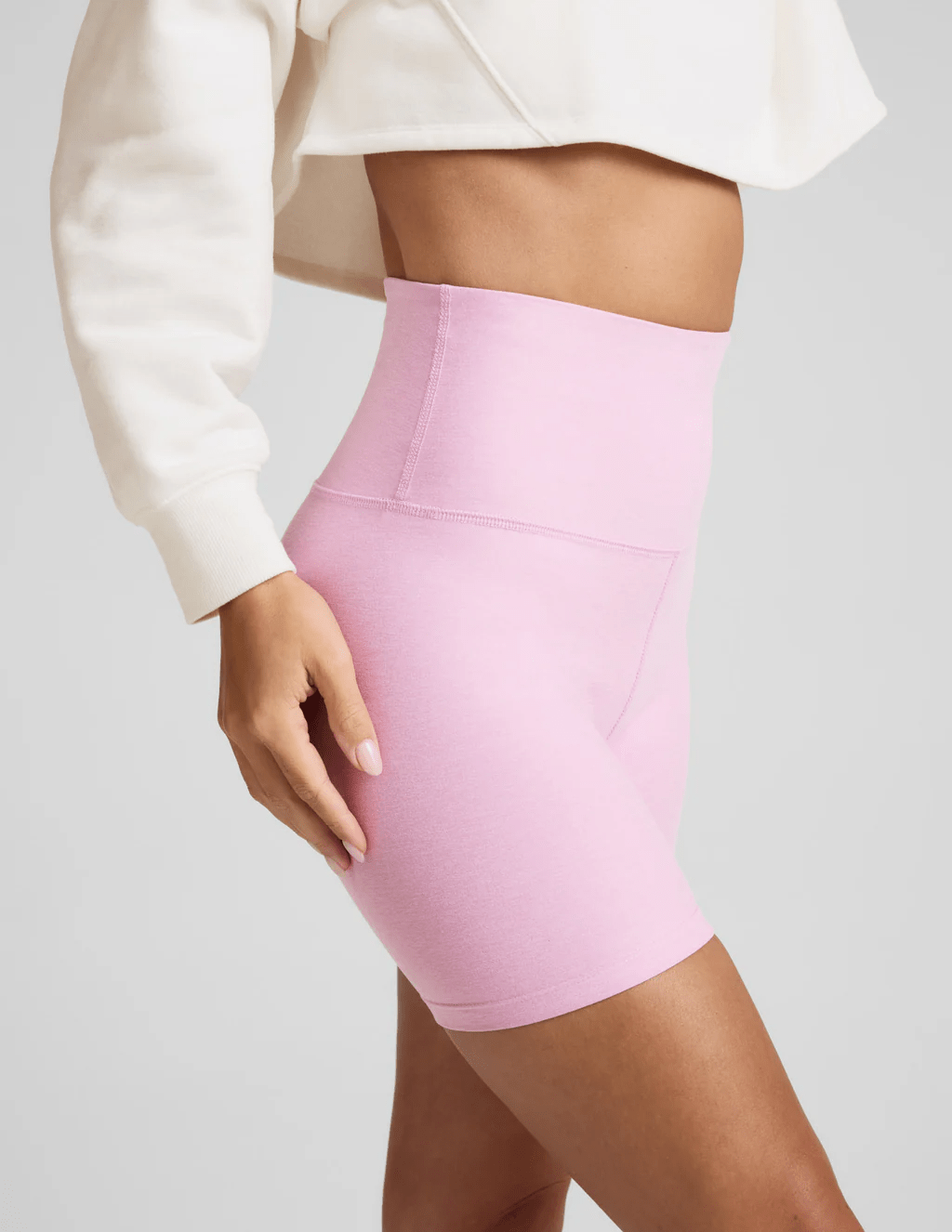 Spacedye High Waisted Biker Shorts - Frosty Pink Heather | Beyond Yoga | Evolve Fit Wear