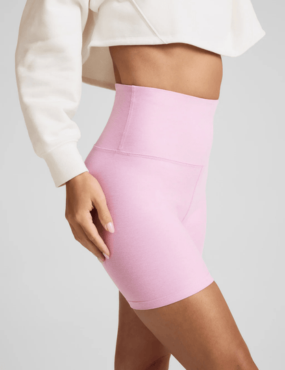 Spacedye High Waisted Biker Shorts - Frosty Pink Heather | Beyond Yoga | Evolve Fit Wear