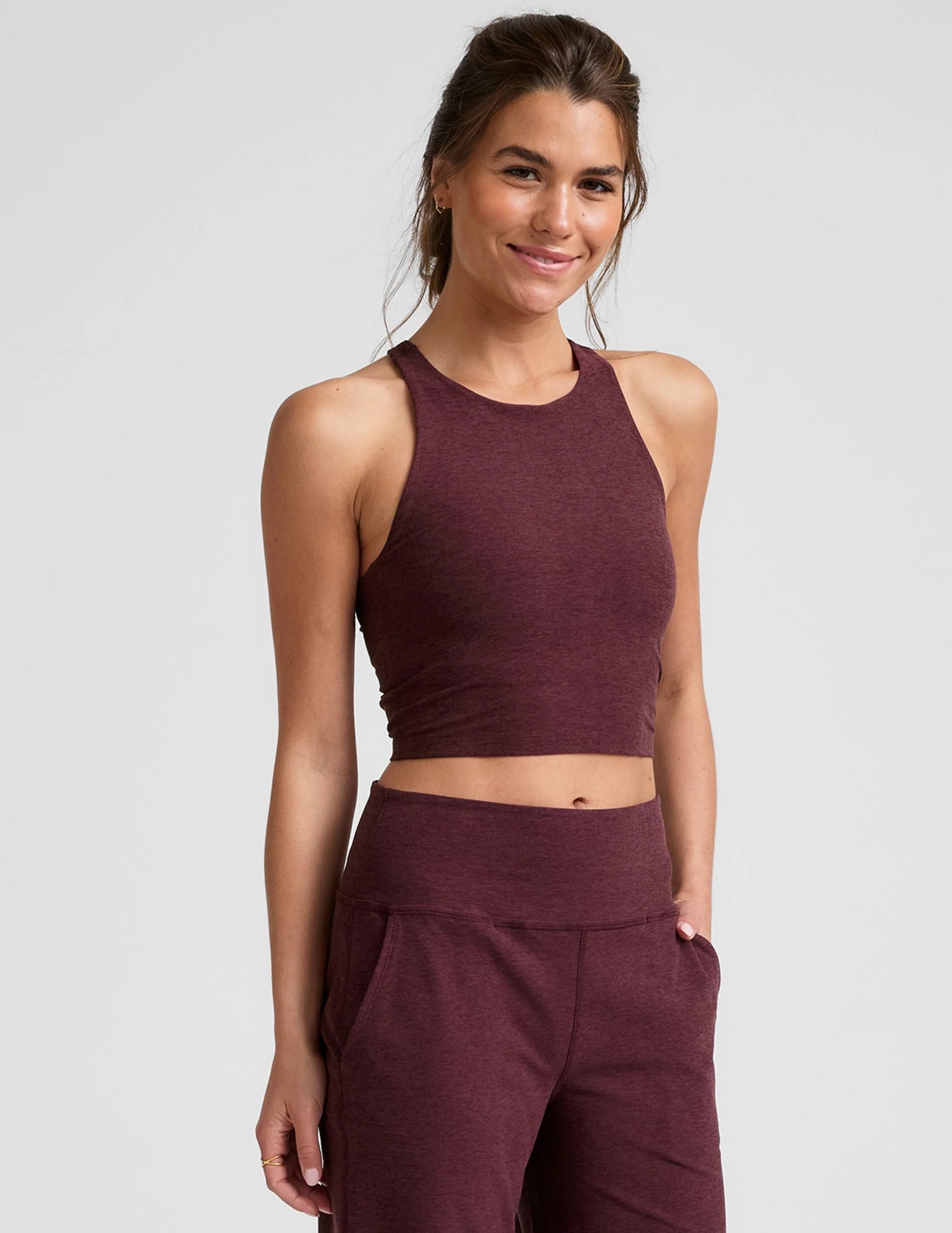 Spacedye Refocus Cropped Tank - Midnight Burgundy Heather | Beyond Yoga | Evolve Fit Wear