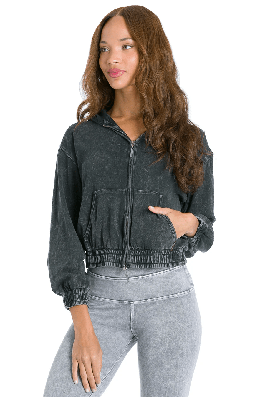 Sporty Cropped Zip Up Hoodie - Mineral Black | Hard Tail Forever | Evolve Fit Wear