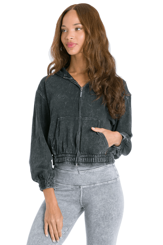 Sporty Cropped Zip Up Hoodie - Mineral Black | Hard Tail Forever | Evolve Fit Wear