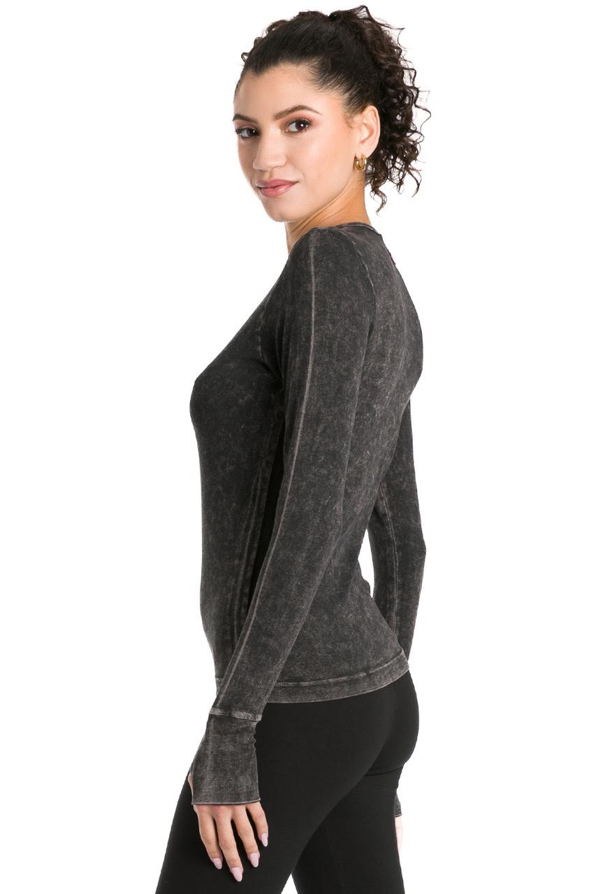 Sporty Thumbhole Long Sleeve Pullover Tee - Mineral Black | Hard Tail Forever | Evolve Fit Wear