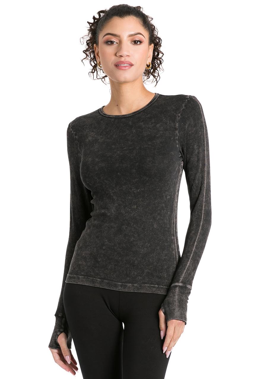 Sporty Thumbhole Long Sleeve Pullover Tee - Mineral Black | Hard Tail Forever | Evolve Fit Wear