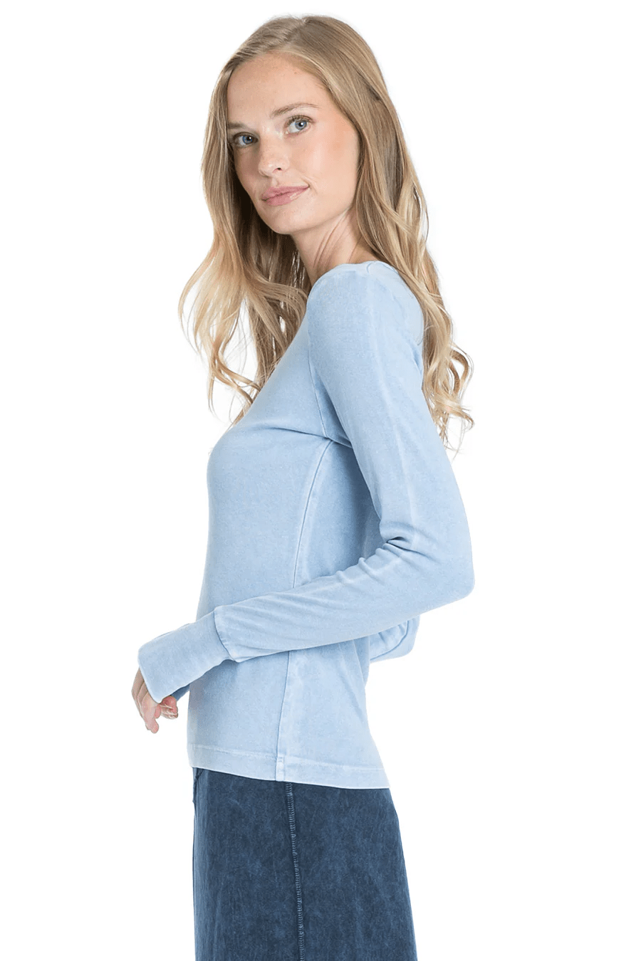 Sporty Thumbhole Long Sleeve Pullover Tee - Mineral Pale Blue | Hard Tail Forever | Evolve Fit Wear