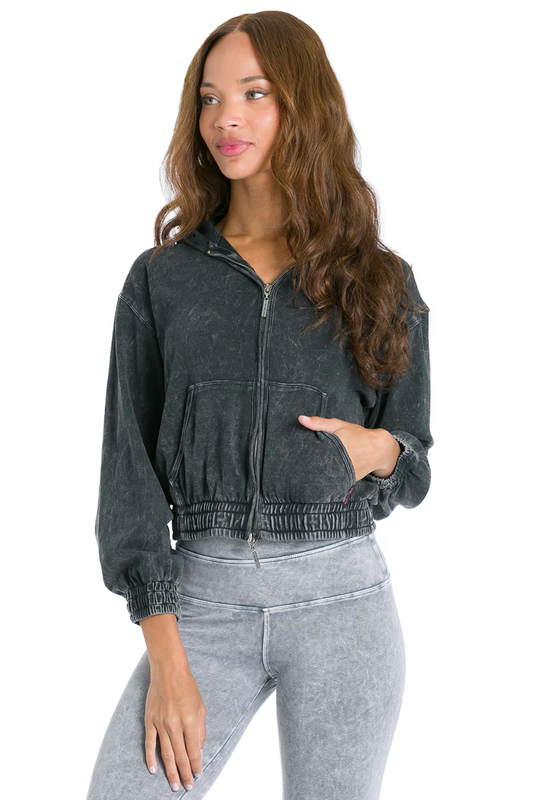 sporty cropped zip up hoodie - mineral black | evolve fit wear