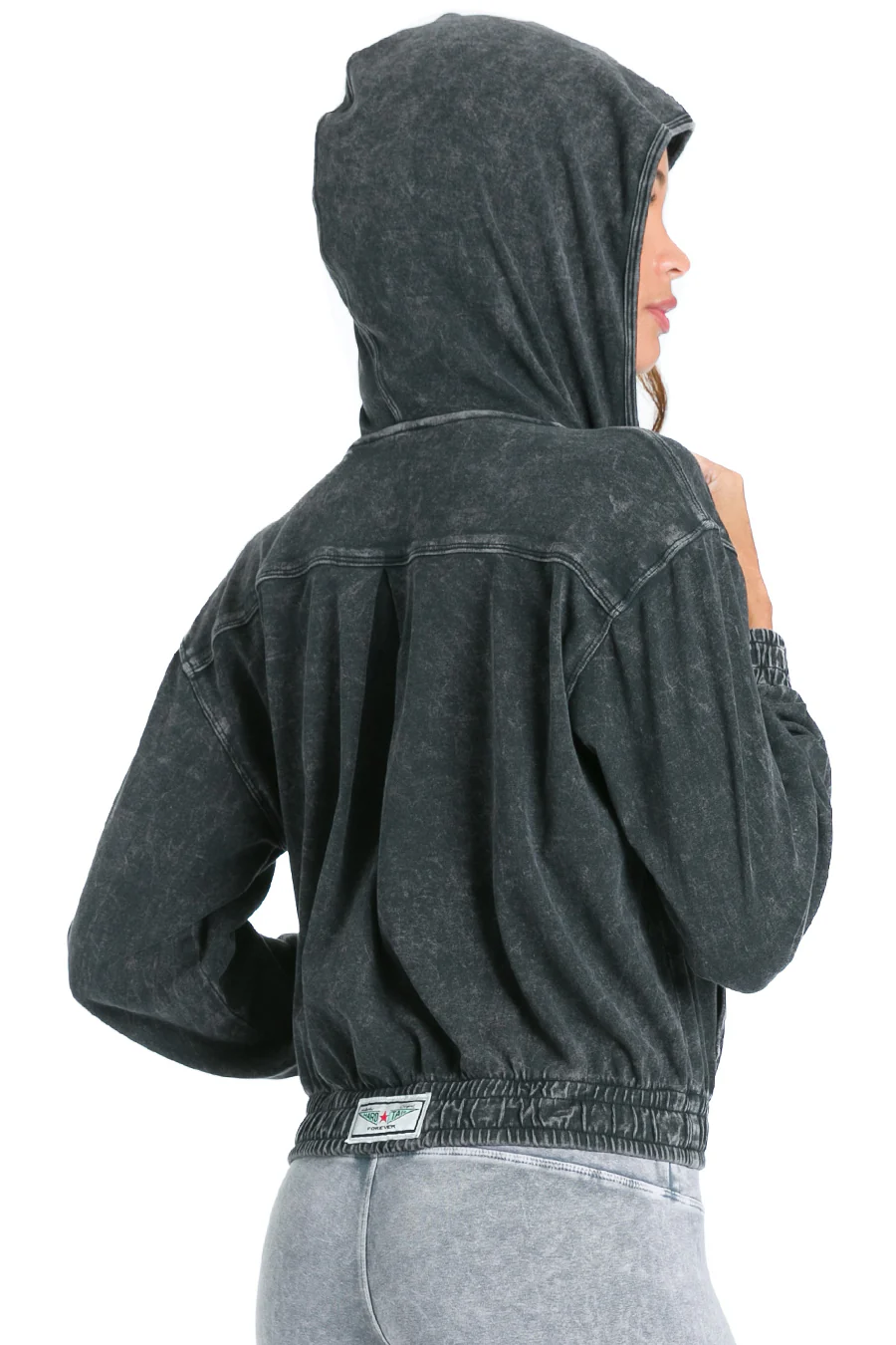 sporty cropped zip up hoodie - mineral black | evolve fit wear