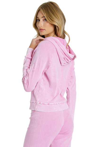 Raw Edge Star Cropped Hoodie - Mineral Light Pink