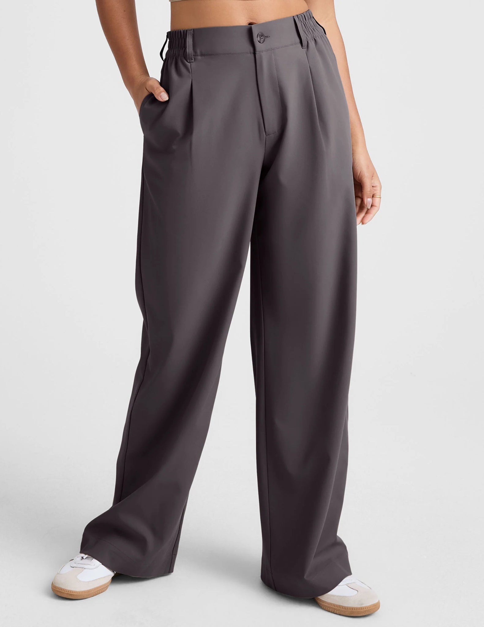 Status Wide Leg Trousers - Soft Umber | Elasticated Waistband | Beyond Yoga | Evolve Fit Wear