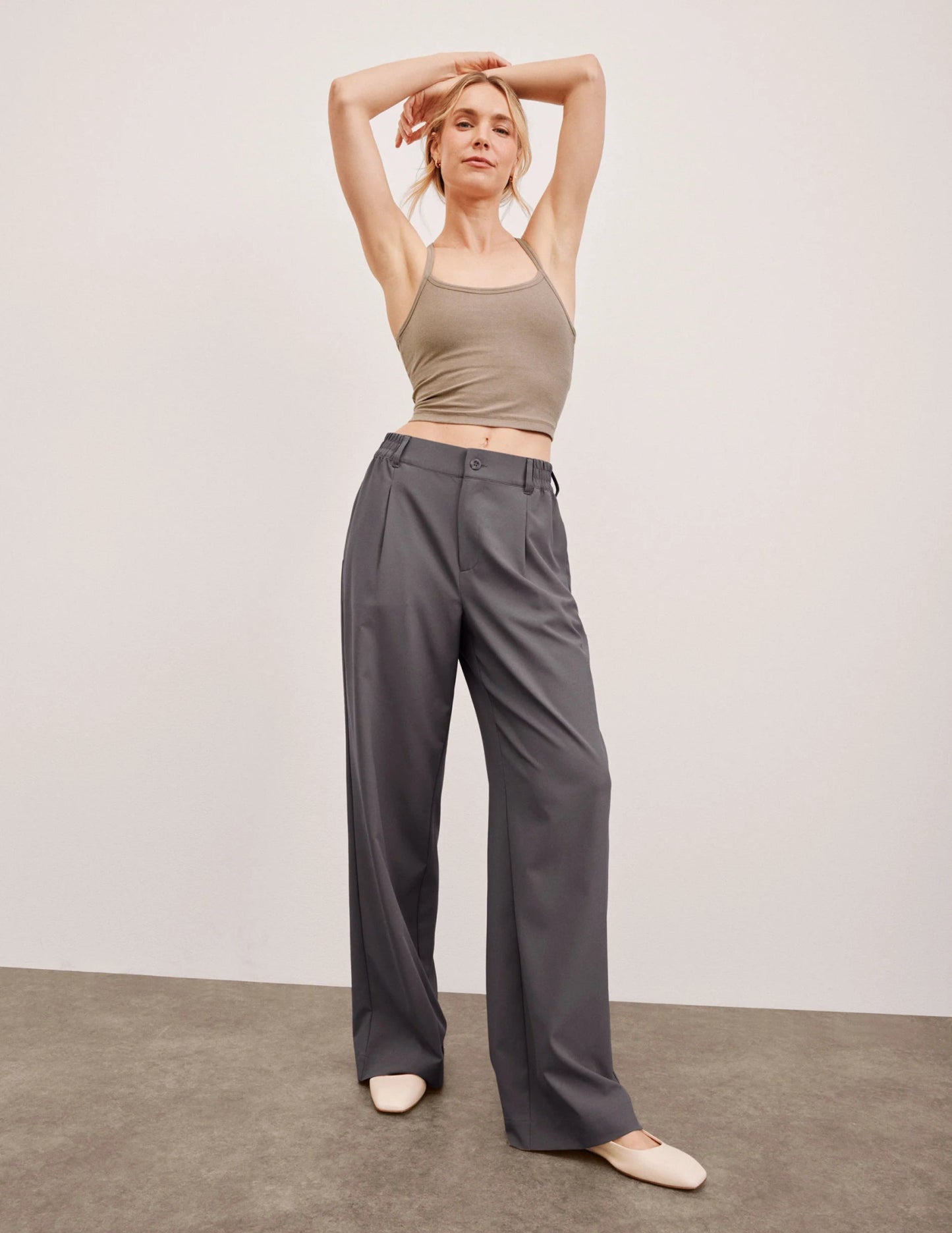Status Wide Leg Trousers - Soft Umber | Elasticated Waistband | Beyond Yoga | Evolve Fit Wear