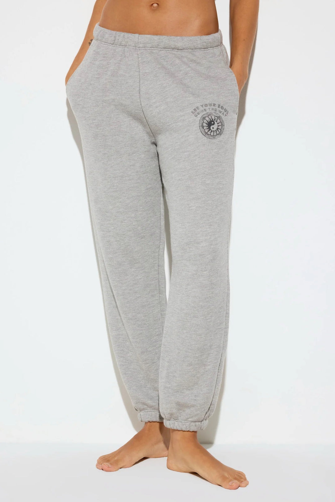Spiritual Gangster Soul Guide Eden Cotton Blend Sweatpants in Light Heather Grey front view