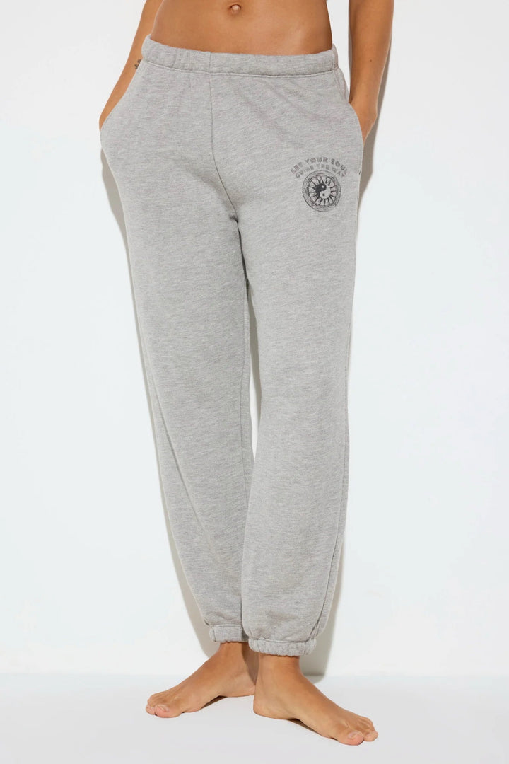 Spiritual Gangster Soul Guide Eden Cotton Blend Sweatpants in Light Heather Grey front view