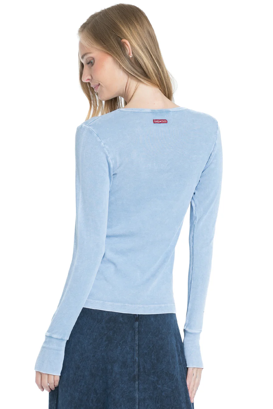 Sporty Thumbhole Long Sleeve Pullover Tee - Mineral Pale Blue