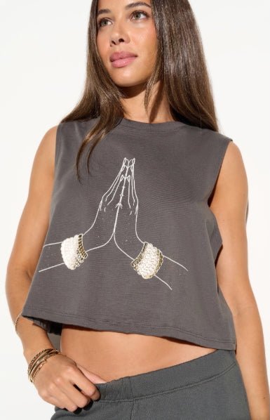 Sacred Peace Spirit Cropped Tank Top - Close-up Front View