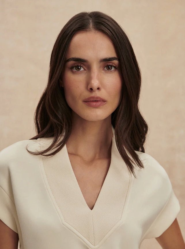 Close-up of Varley Gracee V Neck Tank Top in Pristine