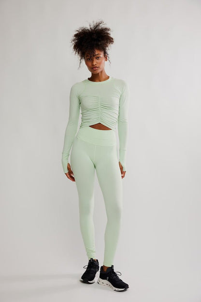 Tempo Ruched Long Sleeve Pullover Top - Cactus | Free People Movement | Evolve Fit Wear