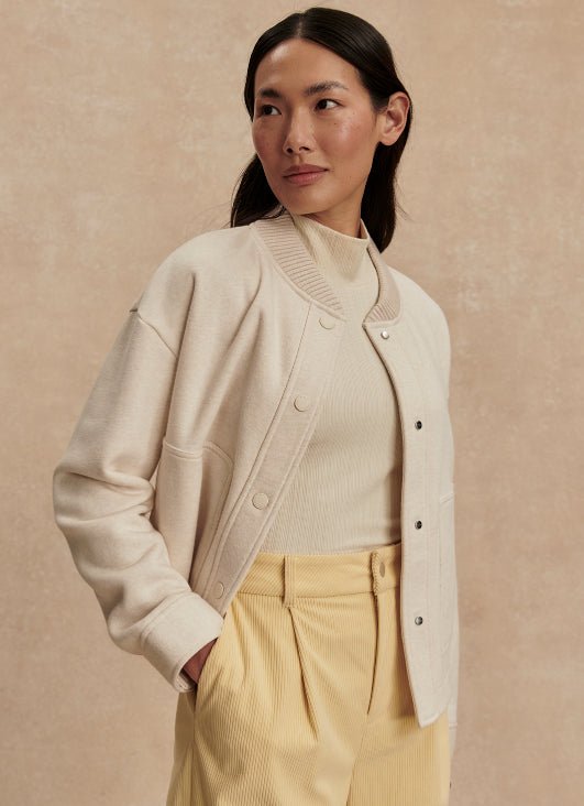 The Varley Khai Snap Front Cropped Jacket – Birch Marl | Varley | Evolve Fit Wear