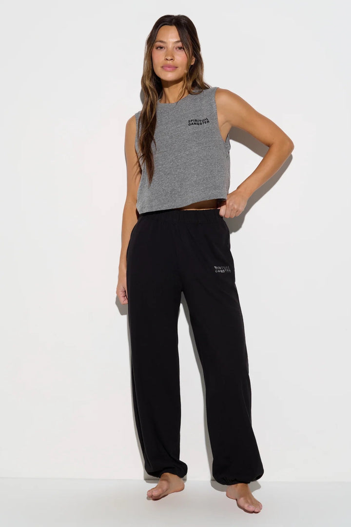 Model wearing Spiritual Gangster Canyon Lightweight Cotton Sweatpants in Black