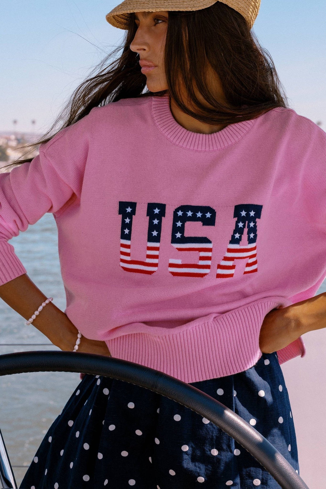 Beach Riot Callie Oversized Crewneck Sweater in Pink USA front view