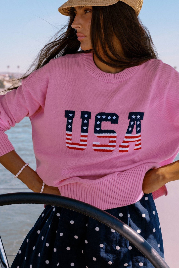 Beach Riot Callie Oversized Crewneck Sweater in Pink USA front view