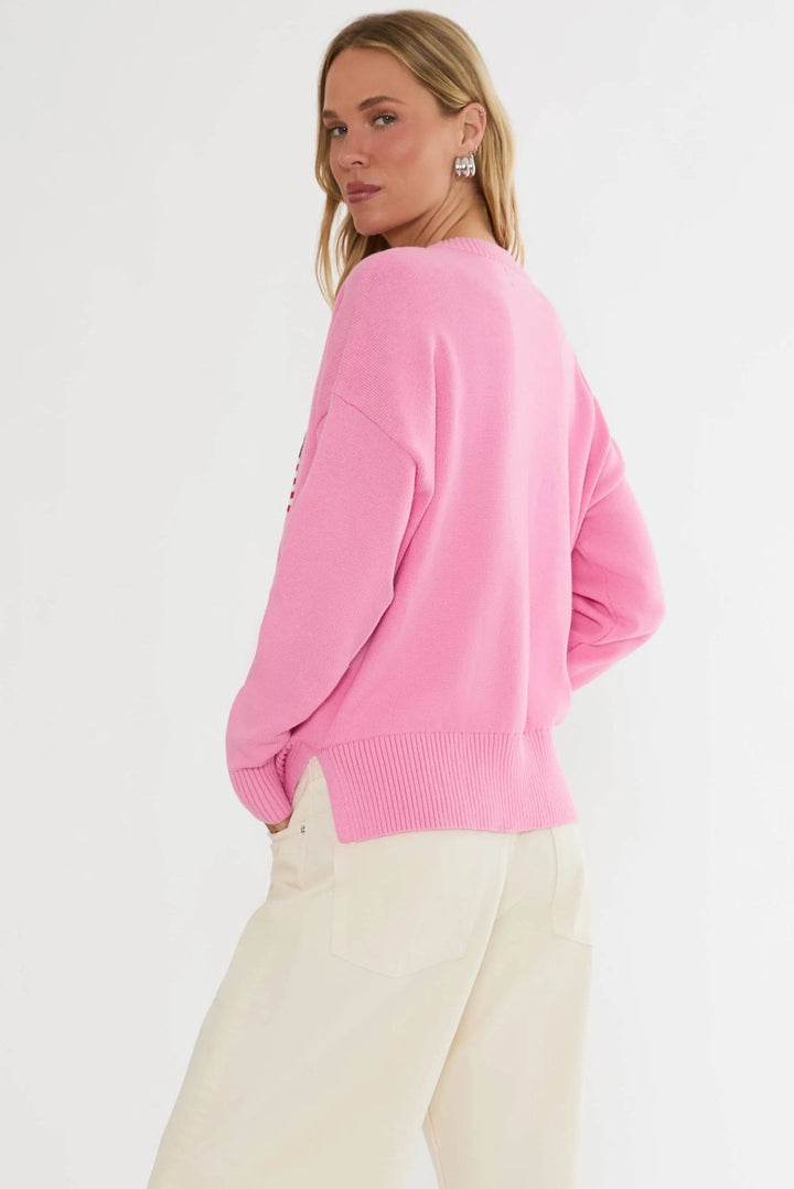 Beach Riot Callie Oversized Crewneck Sweater in Pink USA side view