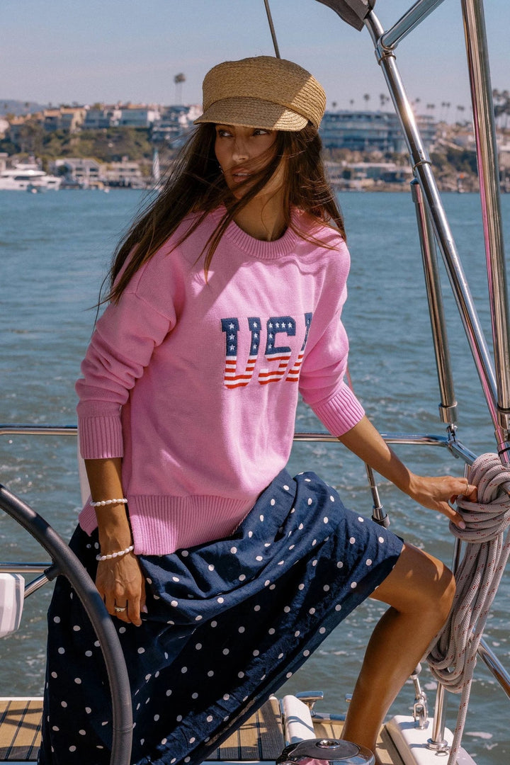 Beach Riot Callie Oversized Crewneck Sweater in Pink USA side view