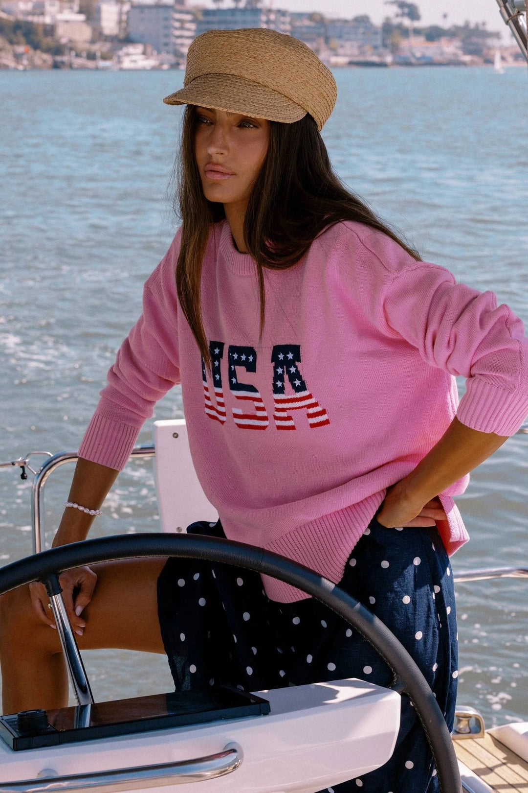 Beach Riot Callie Oversized Crewneck Sweater in Pink USA back view