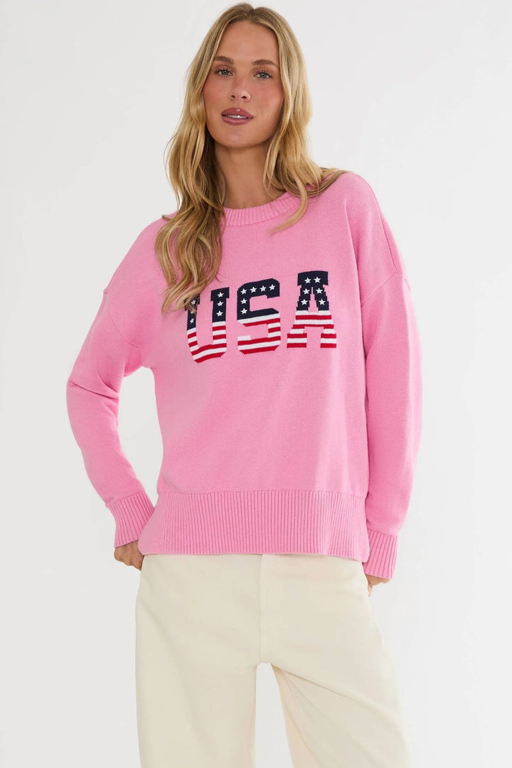 Beach Riot Callie Oversized Crewneck Sweater in Pink USA front full-length view