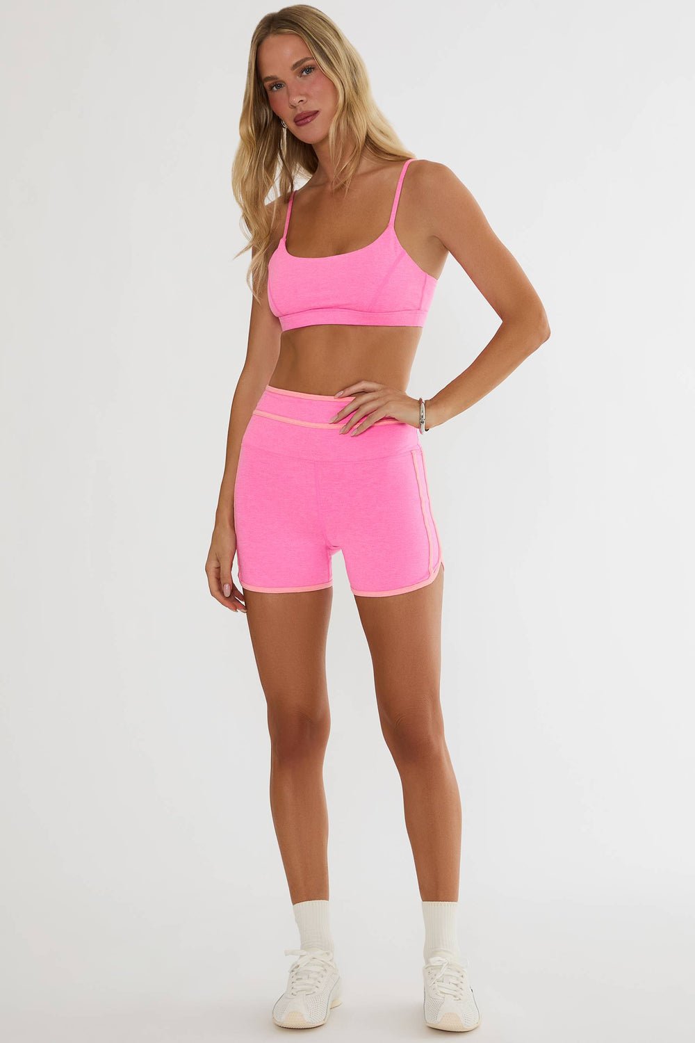 Beach Riot Ryder High Waisted Shorts in Shoreline Pink front view