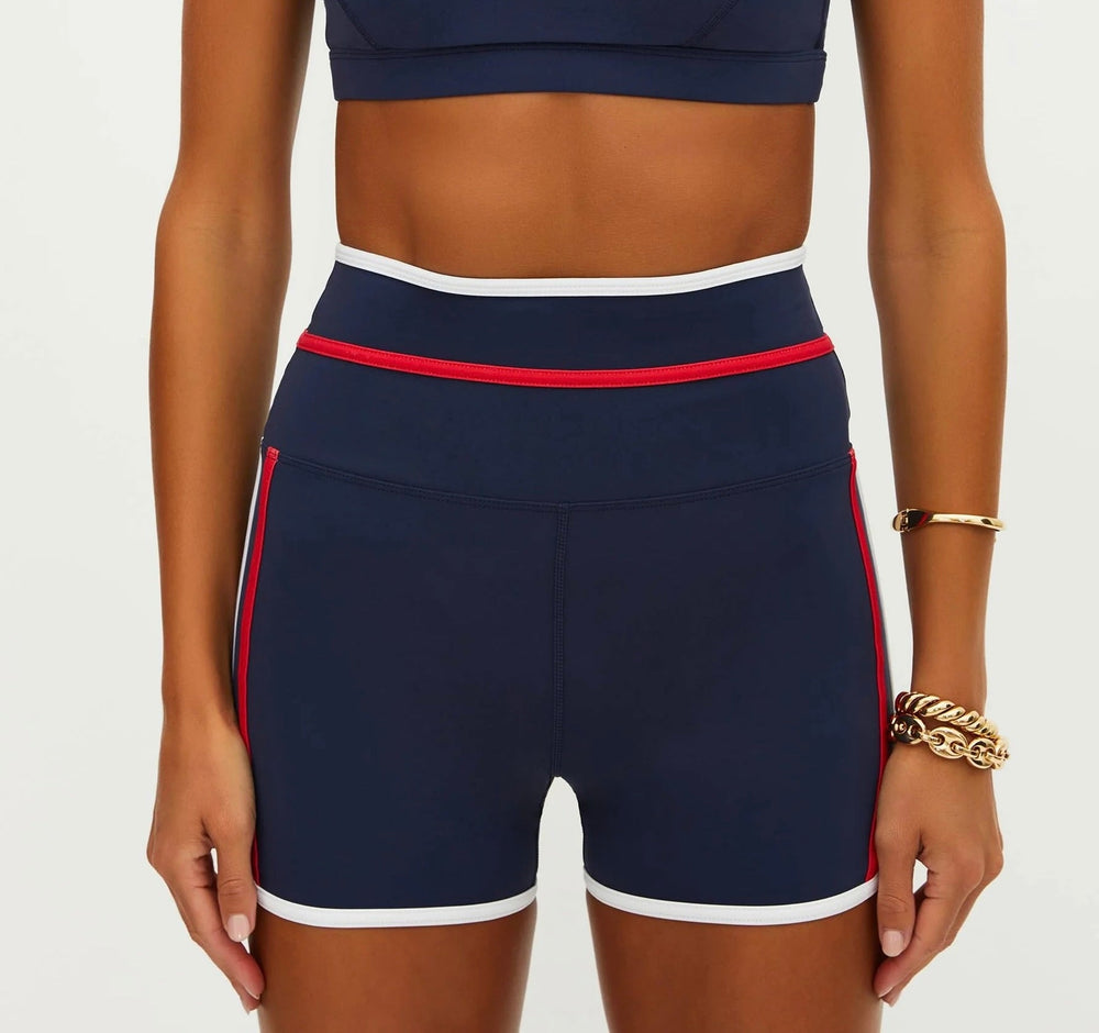 Beach Riot Ryder Body Contouring High Waisted Shorts in Navy USA back view