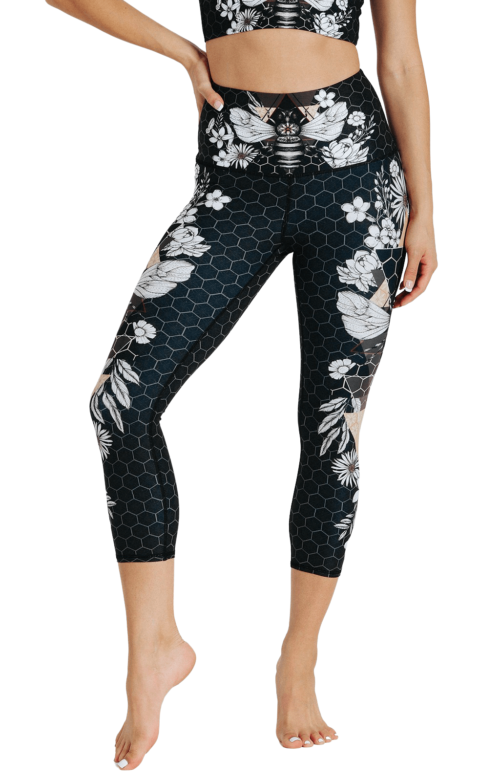 Beeloved Blackout Printed Yoga Crops Front