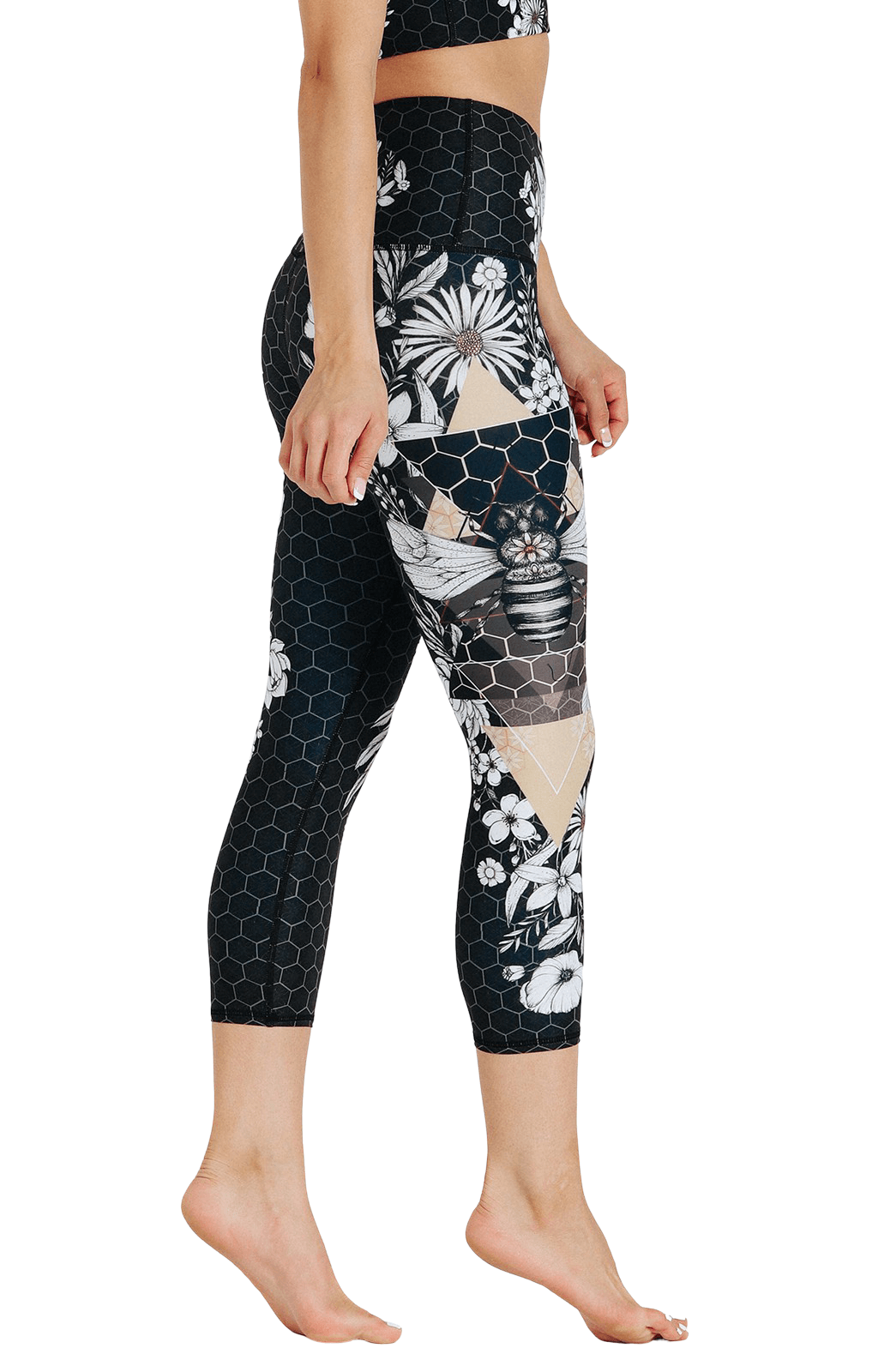 Beeloved Blackout Printed Yoga Crops Right