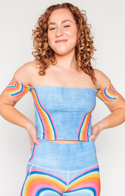 Off The Shoulder Bandeau in Rainbow Love front