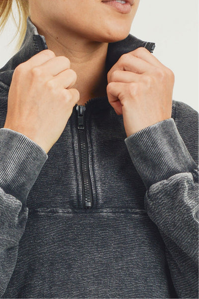 Half-Zip Jacquard Mineral-Wash Pullover with Tall Collar