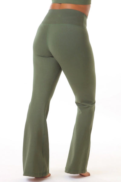 Green Apple Sakura Pique (Fitted) Flare Pant - Moss