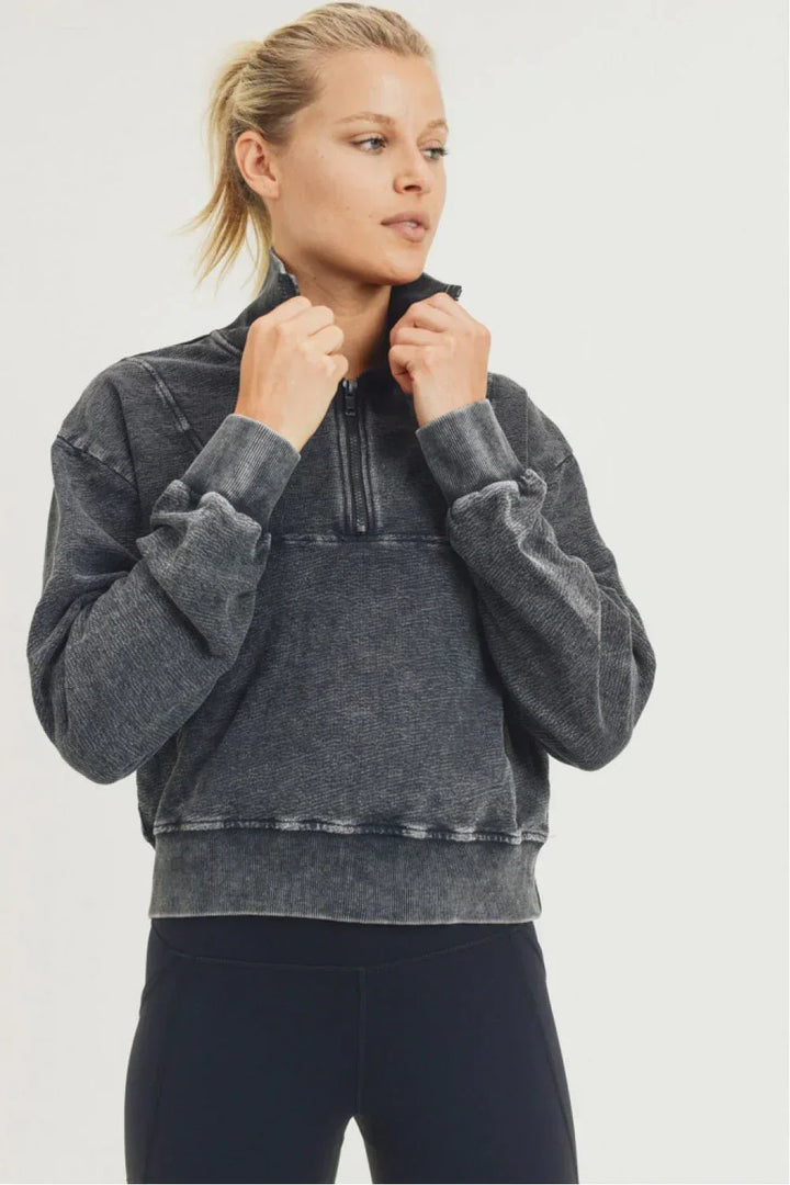 half-zip-jacquard-mineral-wash-pullover-with-tall-collar-mono-b-evolve-fit-wear-808044 - Evolve Fit Wear - half-zip-jacquard-mineral-wash-pullover-with-tall-collar-mono-b-evolve-fit-wear-808044