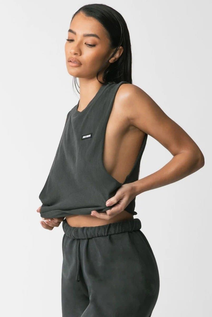 Joah Brown Cut Off Boyfriend Tank Ivory Cotton | Evolve Fit