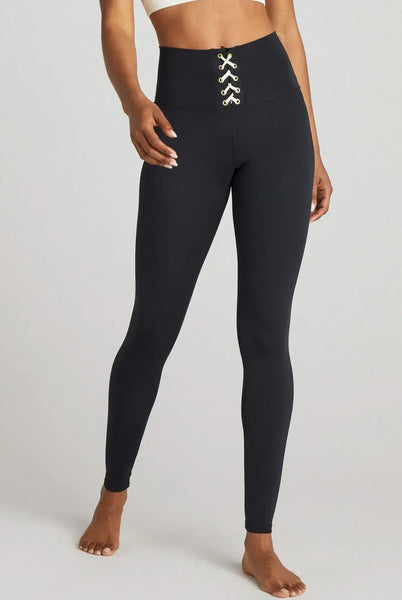 Kennedy Leggings - Black/ White High Rise Lace Detail - Evolve Fit