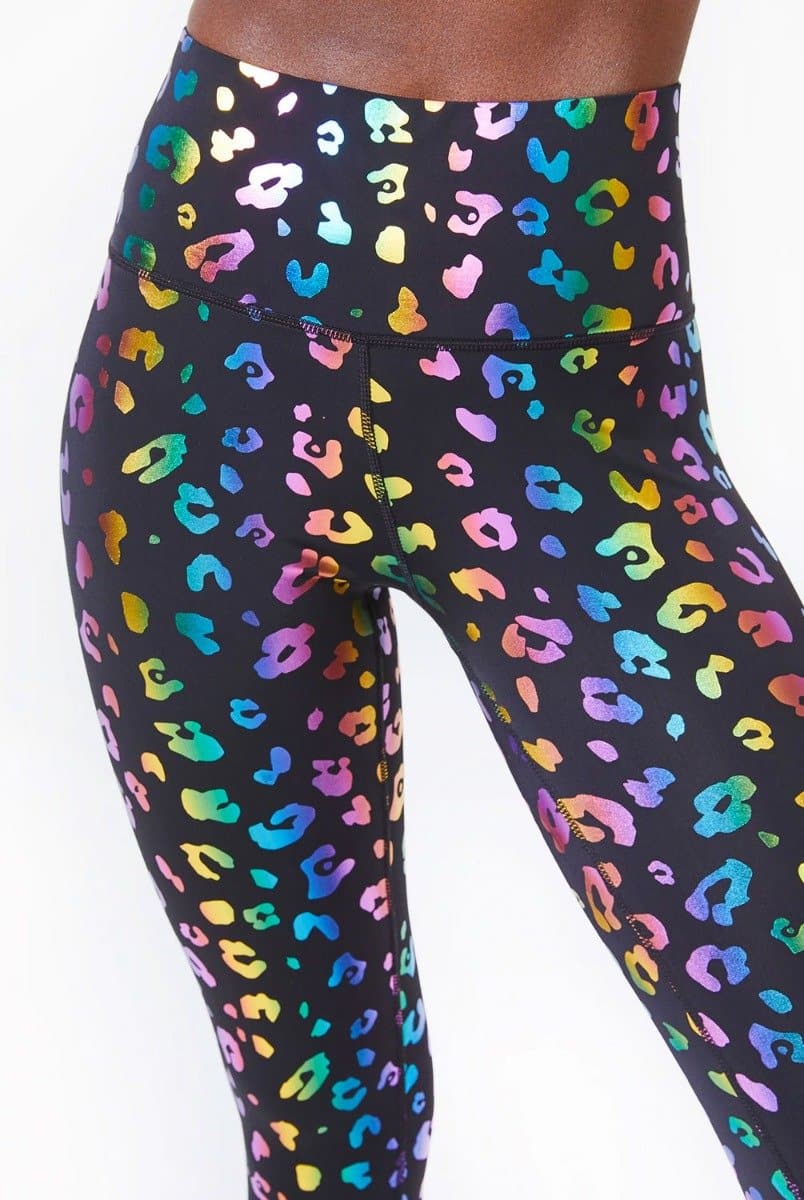 Rainbow Leopard Womens Leggings, Leopard Print Stretch Pants, Plus