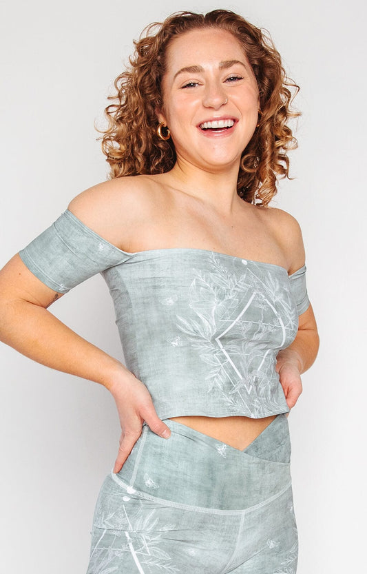 Yoga Democracy Off The Shoulder Bandeau in Pure Sage | Yoga Democracy | Evolve Fit Wear